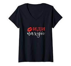 Damen Russland Idi Nahui Humor Spruch Cyka Blyat Kyrillisch Russia T-Shirt mit V-Ausschnitt von RussianLife Designs - Lustige Russische Geschenke