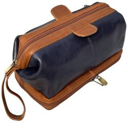 RUSTIC TOWN Leder-Kulturtasche für Herren, Reise-Rasierset, Toilettenartikel, Organizer, Kosmetik, Make-up-Tasche für Damen, Indigo Tan, Medium, Leder Herren Kulturbeutel von Rustic Town