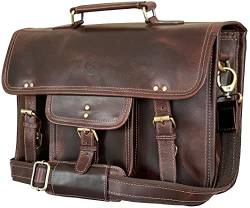 Rustic Town 'Hunter' Aktentasche Leder Herren Vintage groß Klassische Arbeitstasche Bürotasche Umhängetasche Dokumententasche mit Laptopfach 13,3 Zoll (dunkel braun) von Rustic Town