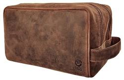 Rustic Town kulturtasche kulturbeutel Leder | Leather Toiletry Bag wash Bag | Leder Kosmetiktasche Waschtasche Reise-Tasche für Herren und Damen (Braun) von Rustic Town