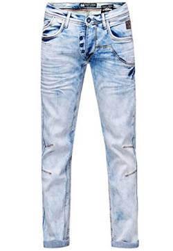 Hell Blau Herren Jeans Hose 'Ruben' im Summer-Used-Look und Ausgefallenem Design 'Ice Blue' Stretch Regular -31, Farbe:Hell Blau, Größe Jeans:34W / 34L von Rusty Neal