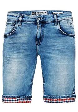 Herren Jeans Shorts Bermuda Sommer Kurze Jeanshose mit Karo Muster Stretch Stoff und Locker Sitzend 621, Farbe:Blau, Größe S-3XL:XXL von Rusty Neal