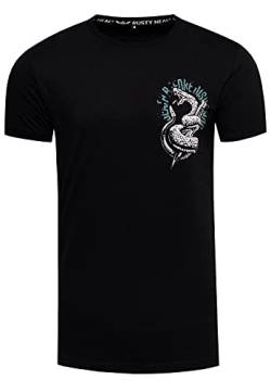 Herren T-Shirt Basic Rundhals Front & Back Print Snake Shirt M L XL XXL 276, Farbe:Schwarz, Größe S-3XL:XXL von Rusty Neal