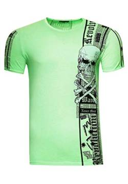 Herren T-Shirt Front & Back Print All Over Skull Rundhals Verwaschen S M L XL XXL 3XL 267, Farbe:Neon Grün, Größe S-3XL:L von Rusty Neal