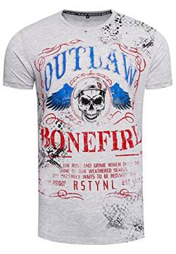 Herren T-Shirt Rundhals All Over Print Outlaw BONEFIRE Shirt M L XL XXL 279, Farbe:Grau, Größe S-3XL:XL von Rusty Neal