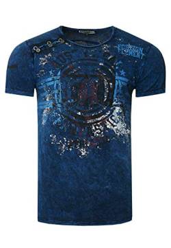 Herren T-Shirt Rundhals Verwaschen Used Optik Plakativer Front Print Knopfleiste 238, Farbe:Marine, Größe S-3XL:XL von Rusty Neal