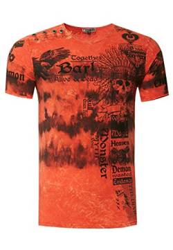 Herren T-Shirt Rundhals mit Knopfleise Verwaschen Tie Dye Shirt Batik Stretch Orange S - 3XL 265, Größe S-3XL:L, Farbe:Orange von Rusty Neal