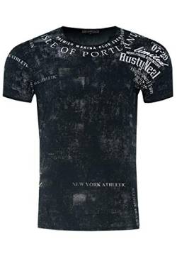 Herren T-Shirt für Männer Kurzarm Rundhals T Shirt O-Neck Regular Fit Washed & Printed 244, Farbe:Schwarz, Größe S-3XL:L von Rusty Neal