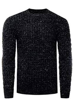 Kontrast Pullover Herren Strick-Pullover mit Rund-Hals Ausschnitt und Extravagantem Strick-Design 367, Farbe:Schwarz, Größe S-3XL:S von Rusty Neal