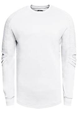 Rusty Neal Herren Biker Sweater Sweatshirt Gerippter Langarm Slim Fit Lang Geschnitten Rundhals 056, Größe S-6XL:XL, Farbe:Weiß von Rusty Neal