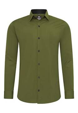 Rusty Neal Herren-Hemd Premium Slim Fit Langarm Stretch Kontrast Hemd Business-Hemden Freizeithemd, Größe S-6XL:4XL, Farbe:Khaki von Rusty Neal