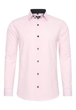 Rusty Neal Herren-Hemd Premium Slim Fit Langarm Stretch Kontrast Hemd Business-Hemden Freizeithemd, Größe S-6XL:4XL, Farbe:Rosa von Rusty Neal