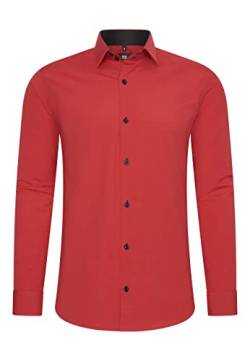 Rusty Neal Herren-Hemd Premium Slim Fit Langarm Stretch Kontrast Hemd Business-Hemden Freizeithemd, Größe S-6XL:4XL, Farbe:Rot von Rusty Neal