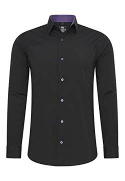 Rusty Neal Herren-Hemd Premium Slim Fit Langarm Stretch Kontrast Hemd Business-Hemden Freizeithemd, Größe S-6XL:4XL, Farbe:Schwarz/Lila von Rusty Neal