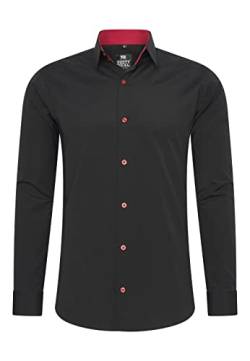 Rusty Neal Herren-Hemd Premium Slim Fit Langarm Stretch Kontrast Hemd Business-Hemden Freizeithemd, Größe S-6XL:4XL, Farbe:Schwarz/Rot von Rusty Neal