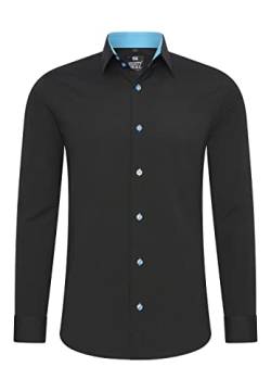 Rusty Neal Herren-Hemd Premium Slim Fit Langarm Stretch Kontrast Hemd Business-Hemden Freizeithemd, Größe S-6XL:4XL, Farbe:Schwarz/Türkis von Rusty Neal