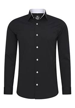 Rusty Neal Herren-Hemd Premium Slim Fit Langarm Stretch Kontrast Hemd Business-Hemden Freizeithemd, Größe S-6XL:4XL, Farbe:Schwarz/Weiß von Rusty Neal
