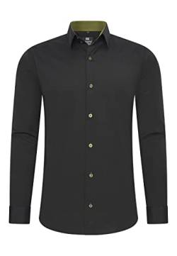 Rusty Neal Herren-Hemd Premium Slim Fit Langarm Stretch Kontrast Hemd Business-Hemden Freizeithemd, Größe S-6XL:L, Farbe:Schwarz/Khaki von Rusty Neal