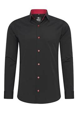 Rusty Neal Herren-Hemd Premium Slim Fit Langarm Stretch Kontrast Hemd Business-Hemden Freizeithemd, Größe S-6XL:L, Farbe:Schwarz/Rot von Rusty Neal