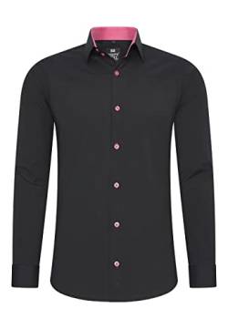 Rusty Neal Herren-Hemd Premium Slim Fit Langarm Stretch Kontrast Hemd Business-Hemden Freizeithemd, Größe S-6XL:M, Farbe:Schwarz/Pink von Rusty Neal