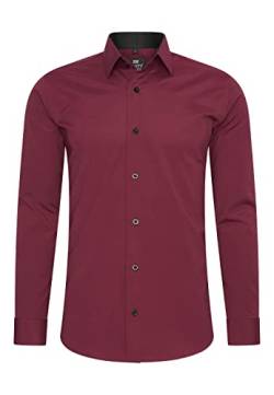 Rusty Neal Herren-Hemd Premium Slim Fit Langarm Stretch Kontrast Hemd Business-Hemden Freizeithemd, Größe S-6XL:S, Farbe:Bordo von Rusty Neal