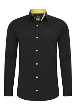Rusty Neal Herren-Hemd Premium Slim Fit Langarm Stretch Kontrast Hemd Business-Hemden Freizeithemd, Größe S-6XL:S, Farbe:Schwarz/Gelb von Rusty Neal