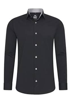 Rusty Neal Herren-Hemd Premium Slim Fit Langarm Stretch Kontrast Hemd Business-Hemden Freizeithemd, Größe S-6XL:S, Farbe:Schwarz/Grau von Rusty Neal