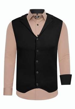 Rusty Neal Herren-Hemd Weste Premium Slim Fit Langarm Stretch Kontrast Hemd Business-Hemden Freizeithemd Set, Größe:2XL, Farbe:Beige von Rusty Neal