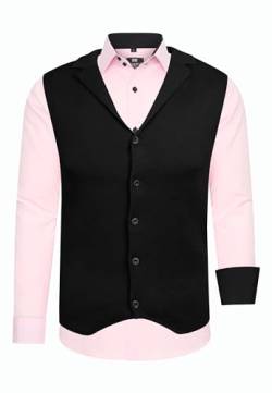 Rusty Neal Herren-Hemd Weste Premium Slim Fit Langarm Stretch Kontrast Hemd Business-Hemden Freizeithemd Set, Größe:L, Farbe:Rosa von Rusty Neal
