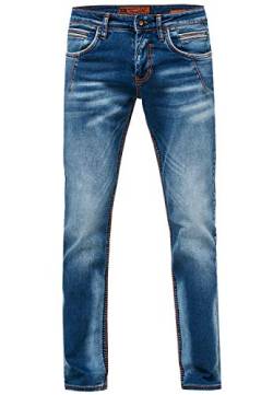 Rusty Neal Herren Jeanshose Streetwear Stretch Regular Fit Denim Verwaschen Jeans Offene Knopfleiste 36, Farbe:Blau, Größe Jeans:36W / 34L von Rusty Neal