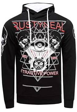 Rusty Neal Herren Kapuzenpuller Sweatshirt mit Rocker Print Biker-Sweater Langarm Skull Power Pullover 148, Farbe:Schwarz, Größe S-3XL:XXL von Rusty Neal