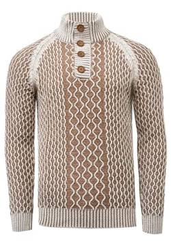 Rusty Neal Herren Pullover Grobstrick Stehkragen mit Individuellem Design Streetwear Freizeit Bügelleicht Strickpullover 394, Farbe:Beige, Größe S-3XL:L von Rusty Neal