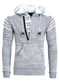 Rusty Neal Herren Pullover Kapuzenpullover Stretch Strick Sweatshirt Optik Kapuze Zipper 343, Größe S-6XL:L, Farbe:Grau von Rusty Neal