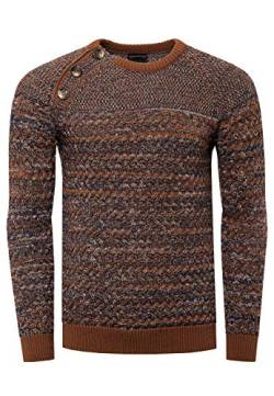 Rusty Neal Herren Pullover Rundhals Strick mit Knopfleiste und Kontrast Bündchen Grobstrick Knitwear 363, Farbe:Camel, Größe S-3XL:L von Rusty Neal