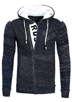 Rusty Neal Herren Strickjacke Pullover Reißverschluss Zipper Kapuzenpullover Grobstrick Strick Jacke 344, Größe S-6XL:L, Farbe:Marine von Rusty Neal