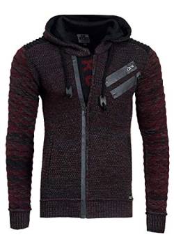 Rusty Neal Herren Strickjacke Pullover Reißverschluss Zipper Kapuzenpullover Grobstrick Strick Jacke 344, Größe S-6XL:L, Farbe:Rot von Rusty Neal