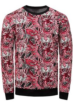 Rusty Neal Herren Sweatshirt Langarm Roter Tiger Sweater Streetwear Clubfashion Sweatshirt 147, Größe S-6XL:S, Farbe:Weinrot von Rusty Neal
