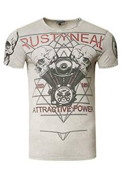 Rusty Neal Herren T-Shirt Front Print Rocker Skull Light Washed Rundhals bis 3XL 261, Farbe:Grau, Größe S-3XL:L von Rusty Neal