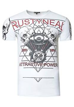 Rusty Neal Herren T-Shirt Front Print Rocker Skull Light Washed Rundhals bis 3XL 261, Farbe:Weiß, Größe S-3XL:L von Rusty Neal