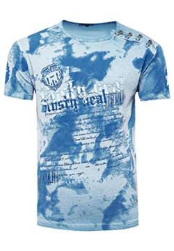 Rusty Neal Herren T-Shirt Front Print Verwaschen mit Knopfleiste 156, Farbe:Hell Petrol, Größe S-3XL:L von Rusty Neal