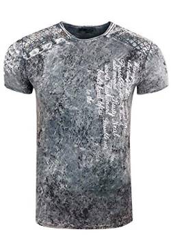 Rusty Neal Herren T-Shirt Oxid Washed Vintage 'ORIGINAL NOS' Tshirt Herren-T-Shirt Knopfleiste Rundhals Stretch 195, Farbe:Anthrazit, Größe S-3XL:XL von Rusty Neal