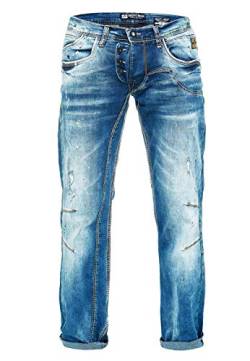 Rusty Neal Jeanshose Herren Jeans Stretch Denim Designer Knopfleiste Streetwear Jeans Hose 37, Farbe:Blau, Größe Jeans:30W / 34L von Rusty Neal