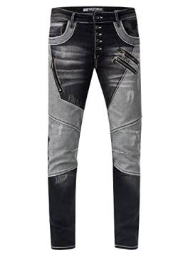 Rusty Neal Jeanshose 'URUMA' Colorblock-Vintage-Used Streetwear Jeans Denim Reißverschluss Offene Knopfleiste Slim-Fit Ultra-Washed 237, Farbe:Black Used, Größe Jeans L32:33W / 32L von Rusty Neal