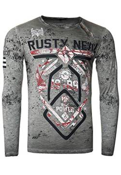 Rusty Neal Langarmshirt für Männer Rundhals Knopfleiste Longsleeve Printed Regular Fit Verwaschen Druck 150, Farbe:Anthrazit, Größe S-XXL:M von Rusty Neal