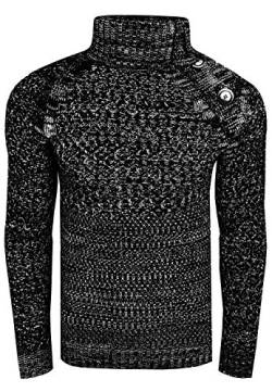 Rusty Neal Stehkragen Strick Pullover Knopfleiste im Kontrast Hoodie Design Slim Fit 338, Farbe:Schwarz, Größe S-XXL:XL von Rusty Neal