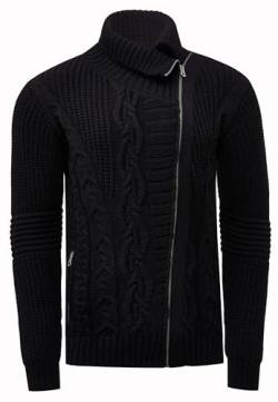 Rusty Neal Strickjacke mit Rollkragen und Asymmetrischem Reißverschluss im Biker-Stil Rolli Pullover Streetwear Knitwear 389, Farbe:Schwarz, Größe S-3XL:XL von Rusty Neal