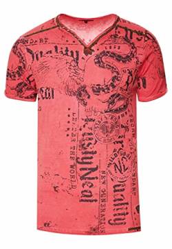 Rusty Neal T-Shirt Herren S M L XL XXL 3XL Wildlederband mit Zier-Nieten V-Neck Verwaschen Used-Look Regular Fit Skull X Wings X Snake Print 297, Farbe:Rot, Größe S-3XL:L von Rusty Neal