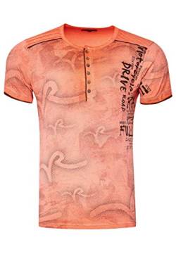 T-Shirt Herren Knopfleiste Kurzarm Rundhals Tshirt All Over Printed Light Washed Regular Fit 246, Größe S-3XL:XXL, Farbe:Orange von Rusty Neal