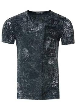 T-Shirt Herren Kurzarm Rundhals T Shirt für Männer Front & Back Print Regular Fit Washed Tshirt 234, Farbe:Anthrazit, Größe S-3XL:L von Rusty Neal