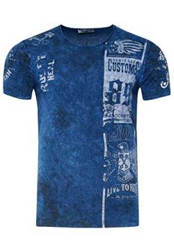 T-Shirt Herren Kurzarm Rundhals T Shirt für Männer Front & Back Print Regular Fit Washed Tshirt 234, Farbe:Marine, Größe S-3XL:3XL von Rusty Neal